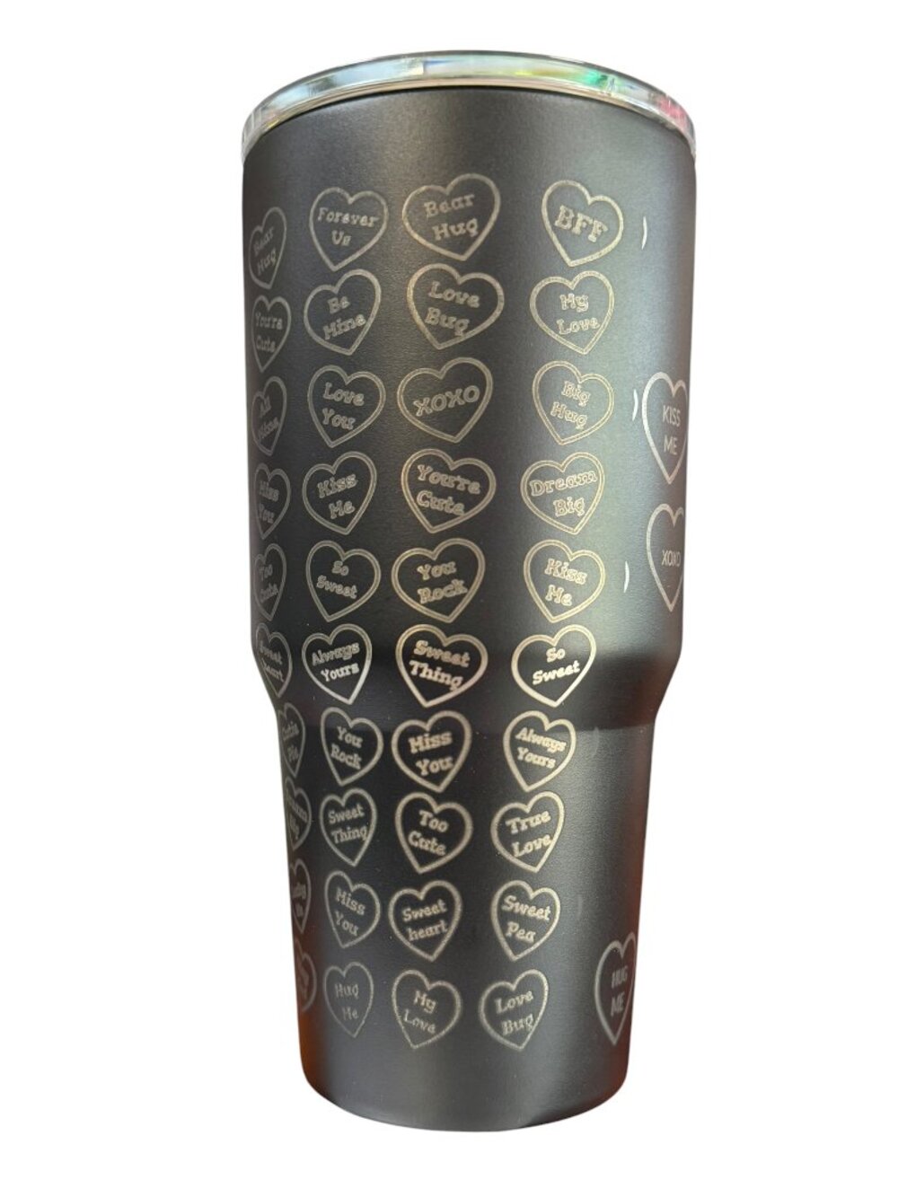 Candy Heart Engraved Stainless Steel Tumbler, Black, 40oz,  with Lid